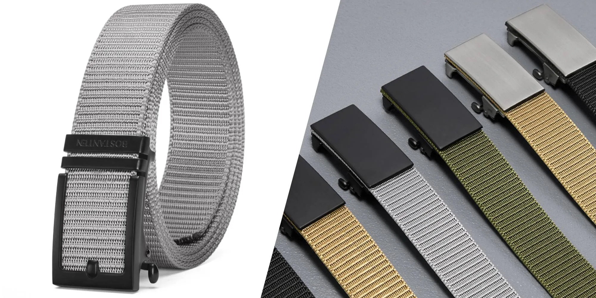 Nahaufnahme des Bostanten Ratschen-Nylon-Golfgürtels mit Fokus auf die Schnalle