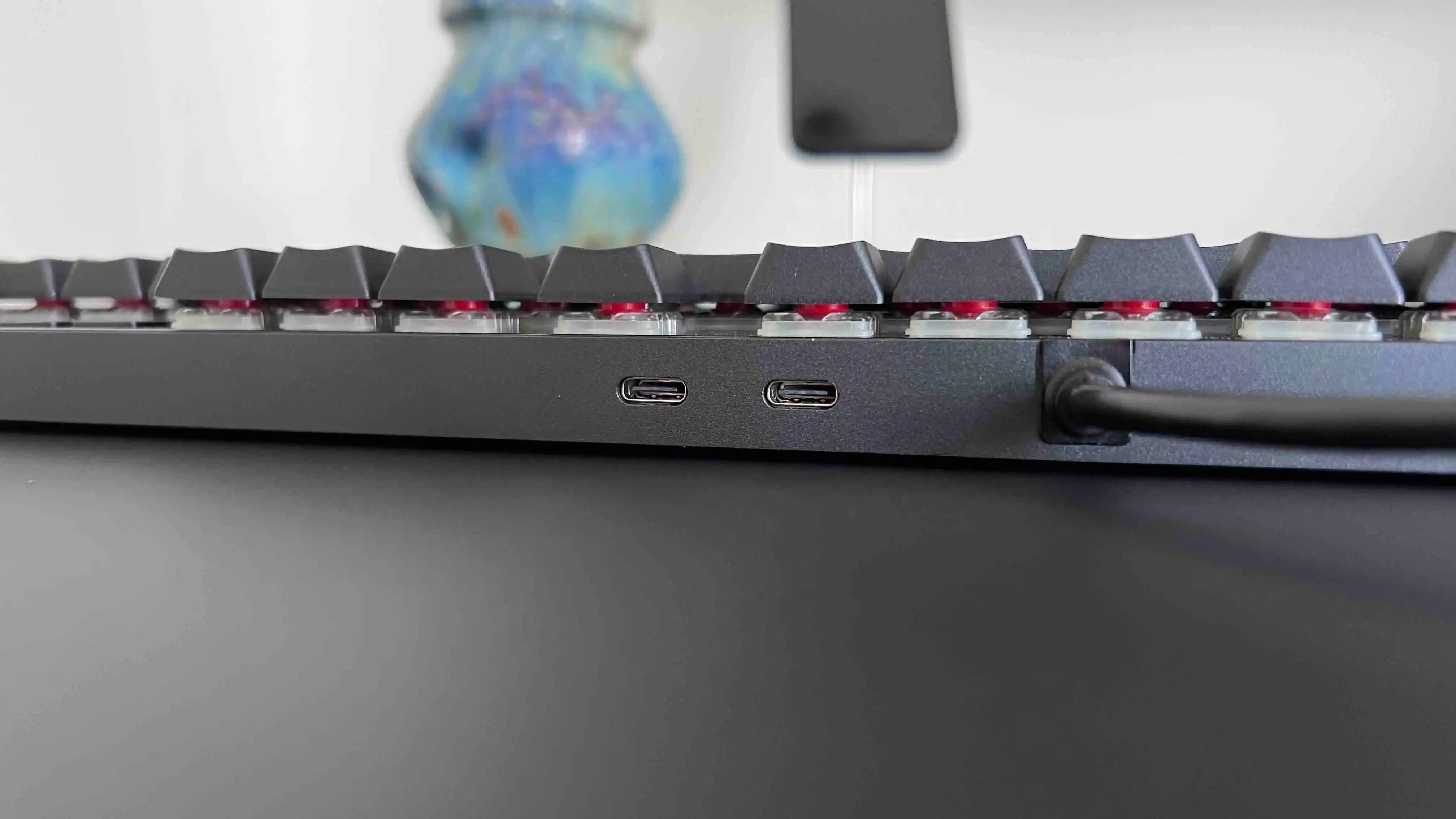 USB-C Anschlüsse an der Rückseite des Das Keyboard MacTigr