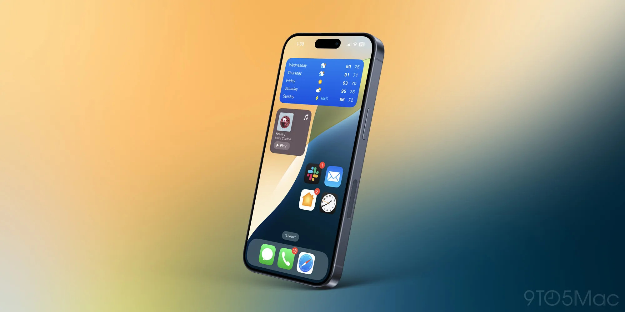 iOS 18 Homescreen mit ausgeblendeten App-Namen und dunklem Design