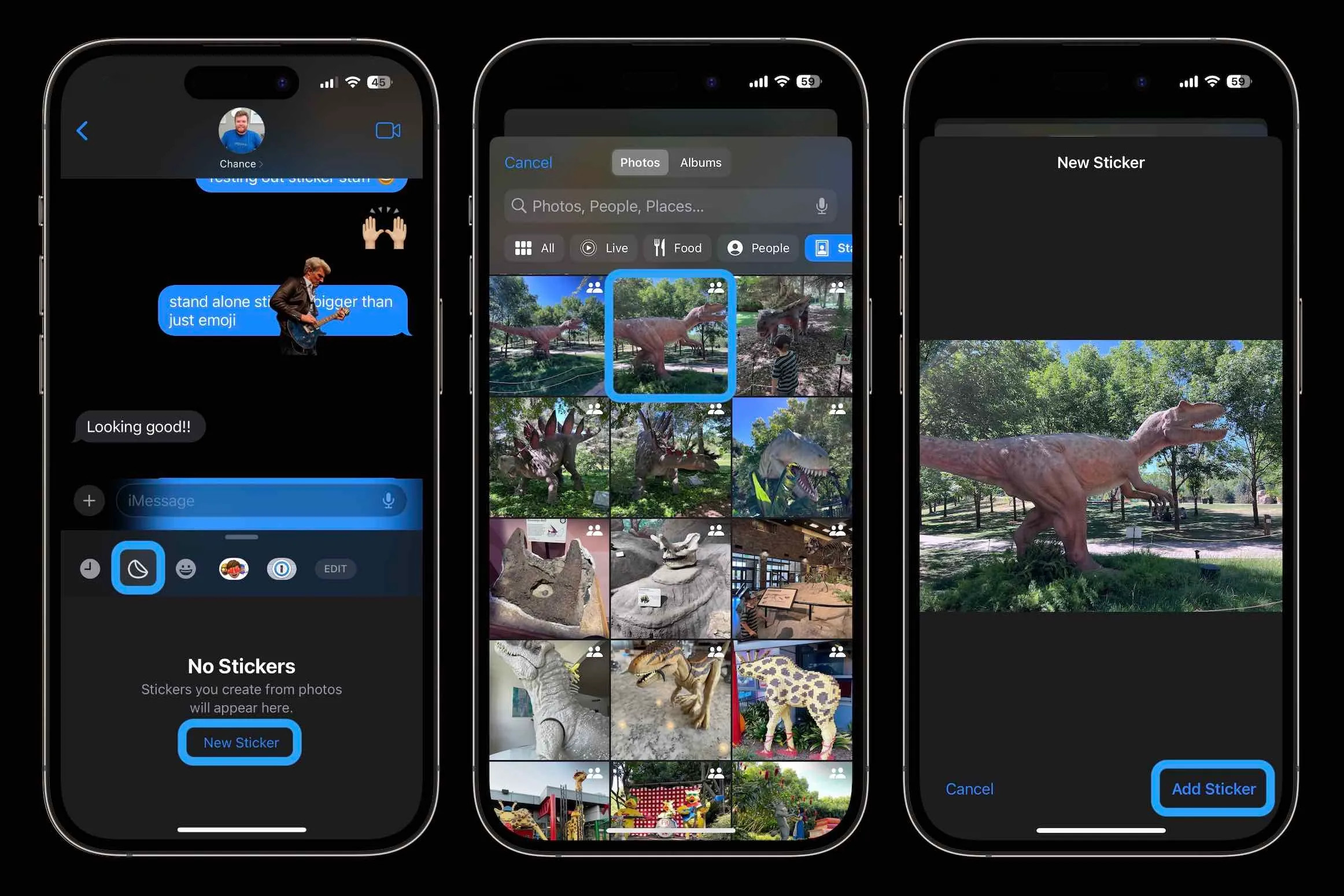 Platzierung eines Stickers auf einer Nachricht mittels Drag-and-Drop
