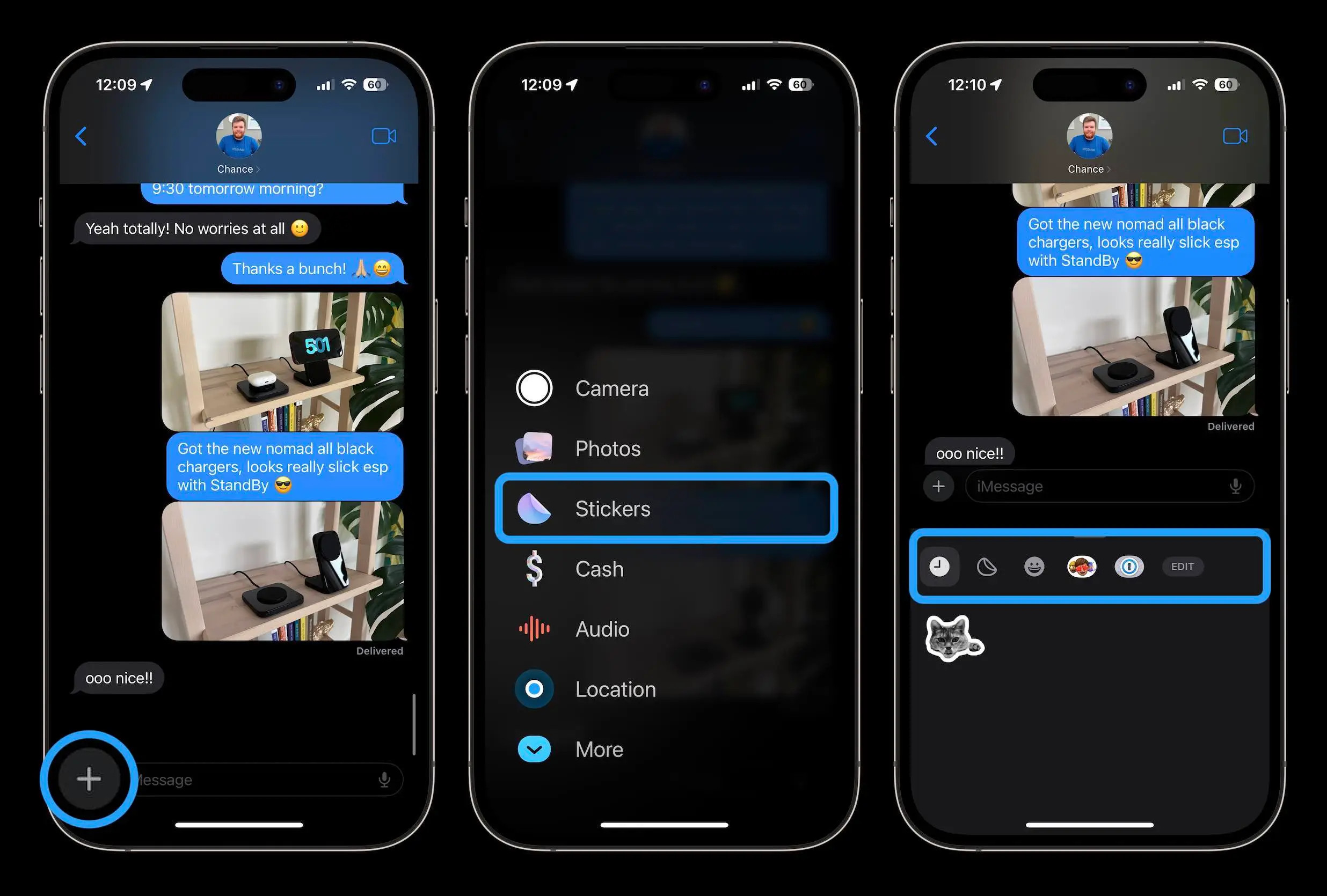 Auswahl von Stickern und Erstellung neuer Sticker in iOS 17