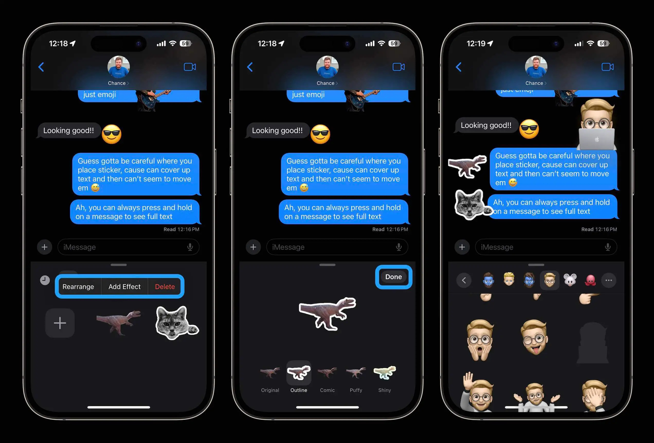 Ansicht der Memoji-Optionen im Sticker-Menü von iOS 17