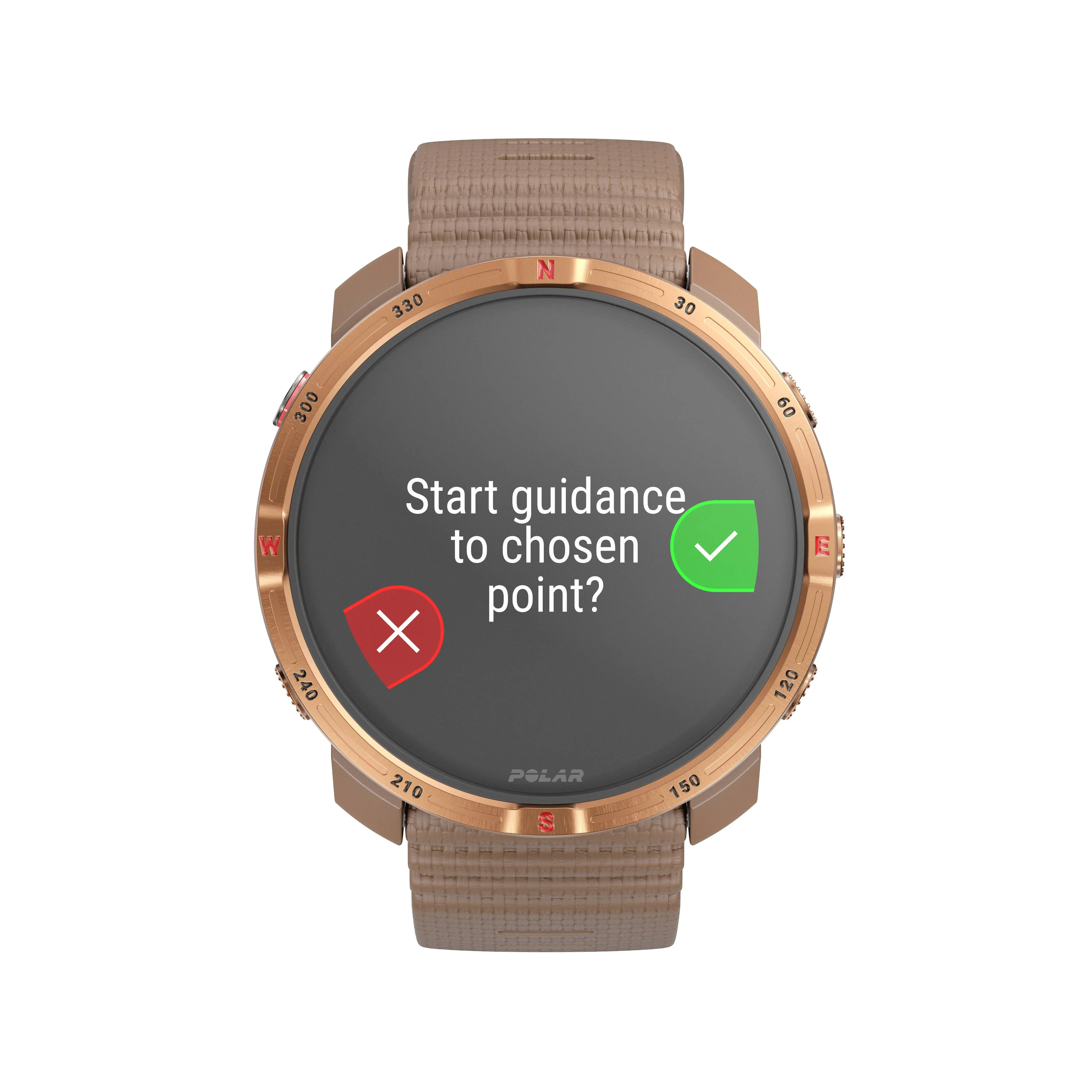 Smartwatch mit goldenem Armband und Points-of-Interest Anzeige