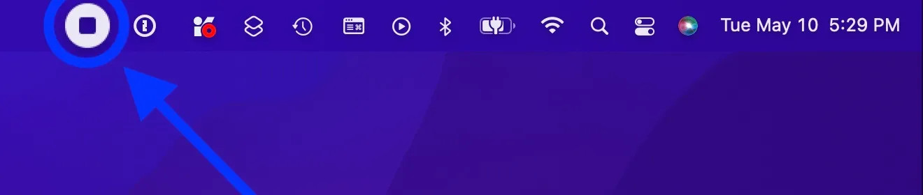 Das Stopp-Symbol in der Mac Menüleiste zum Beenden der Aufnahme