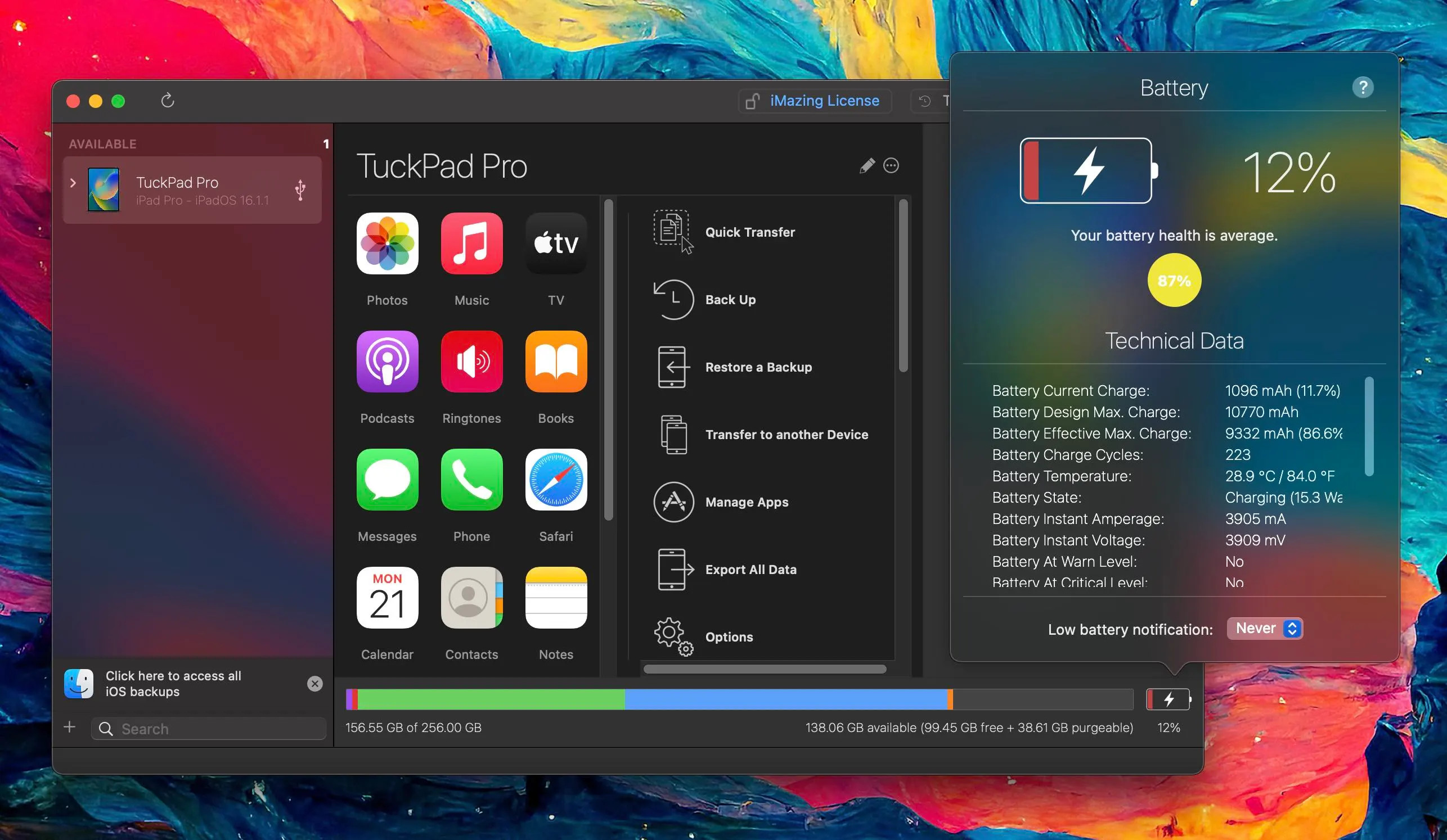 Anzeige der Batterieeinstellungen auf einem Apple Gerät