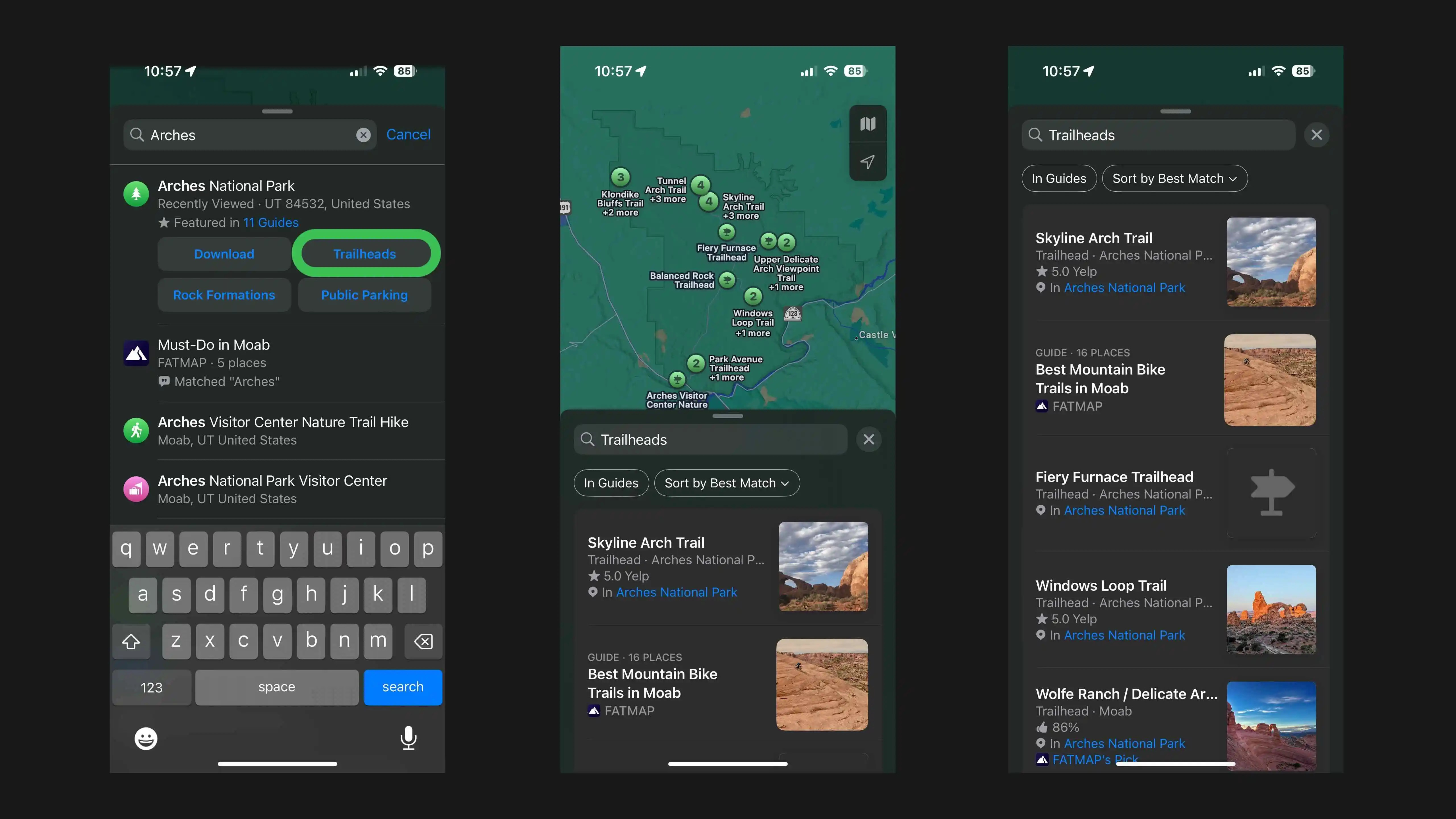 Benutzeroberfläche für Wanderrouten auf dem iPhone in iOS 18